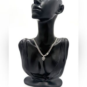 COA Dior Silver Heart Pendant Necklace